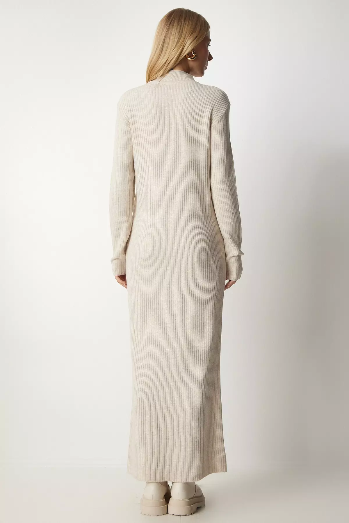 Turtleneck Slit Long Knit Dress