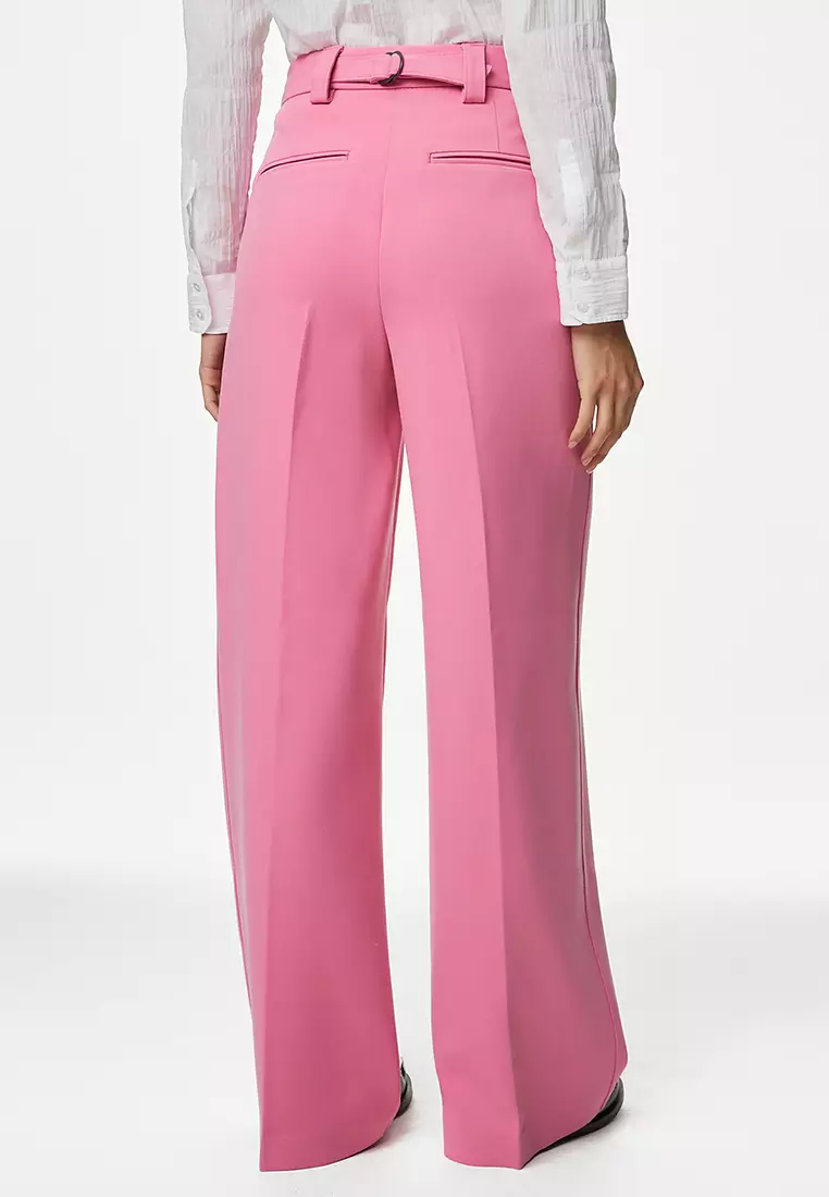 Crepe Tab Detail Wide Leg Trousers