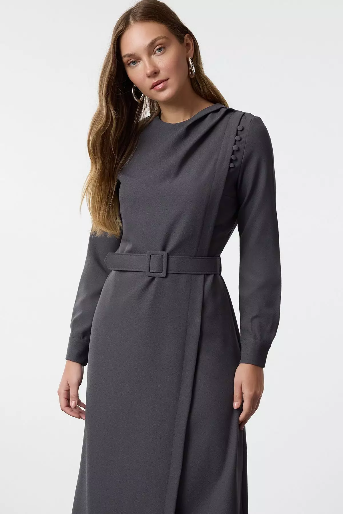 Double Breasted Draped Crepe Dress