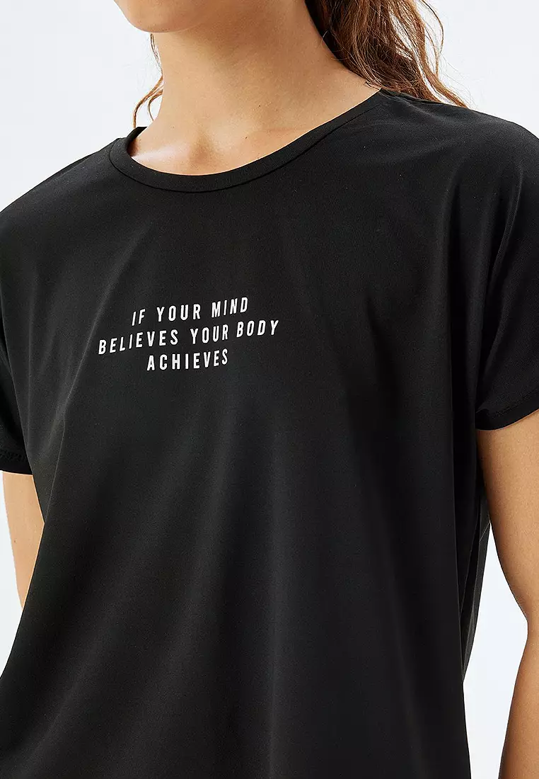 Slogan Printed Comfortable Fit Sports T-Shirt