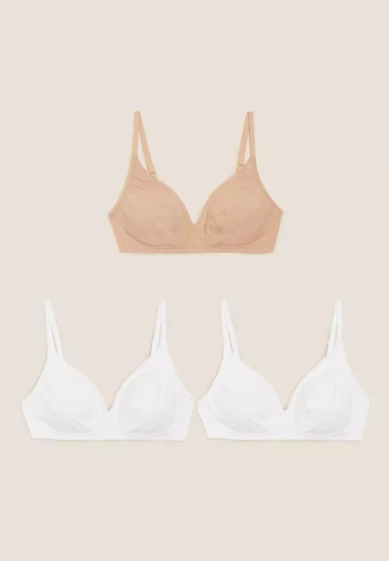 MARKS & SPENCER M&S 3pk Cotton Wired Plunge T-Shirt Bras A-E - T33/0308P  2024, Buy MARKS & SPENCER Online