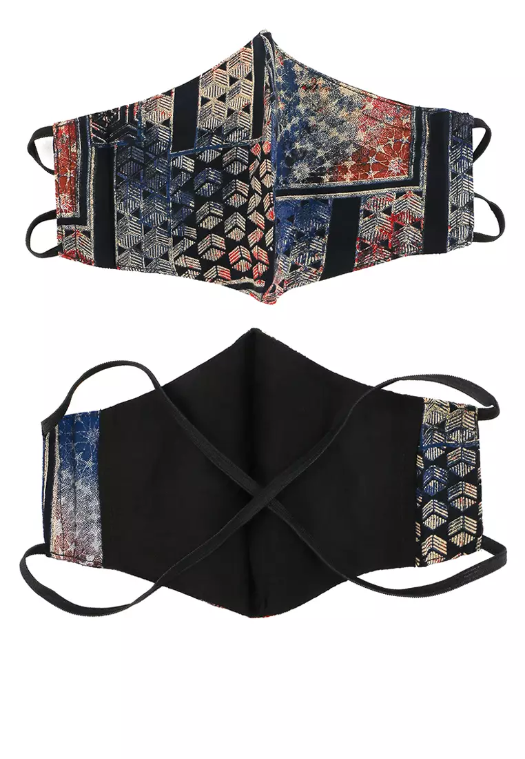 Mahira Maxi Dress In Blue Black Print W/ Mask