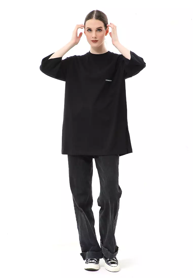 Wina Kaos Atasan Wanita Polos Basic Oversize - Hitam