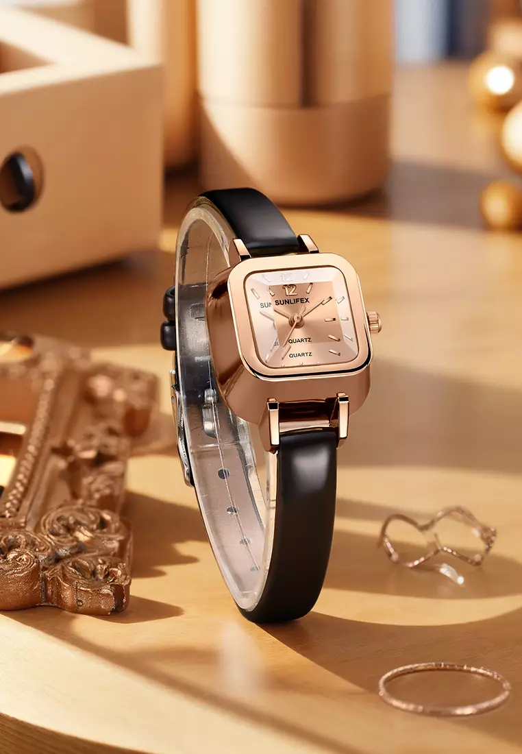 Jam Tangan Wanita 3344 Korea Antik Persegi Mini Tali Kulit Jam Tangan Cewek Original Brown