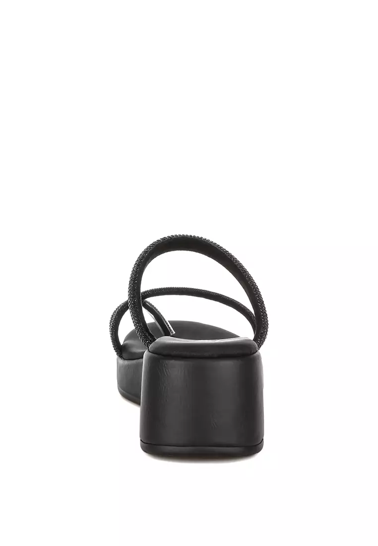 Black Slip On Rhinestone Sandals