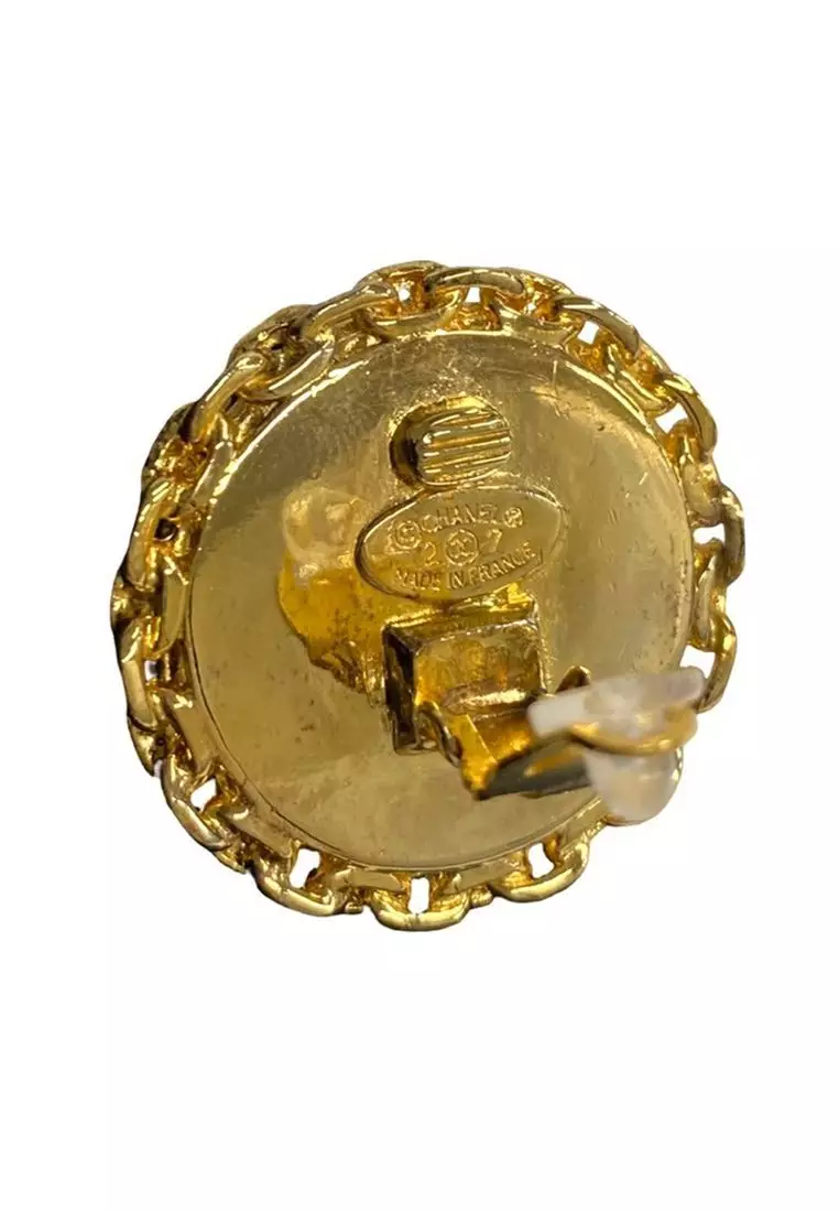 Pre-Loved Chanel Cc Gold Plated Enamel Clip On Earrings