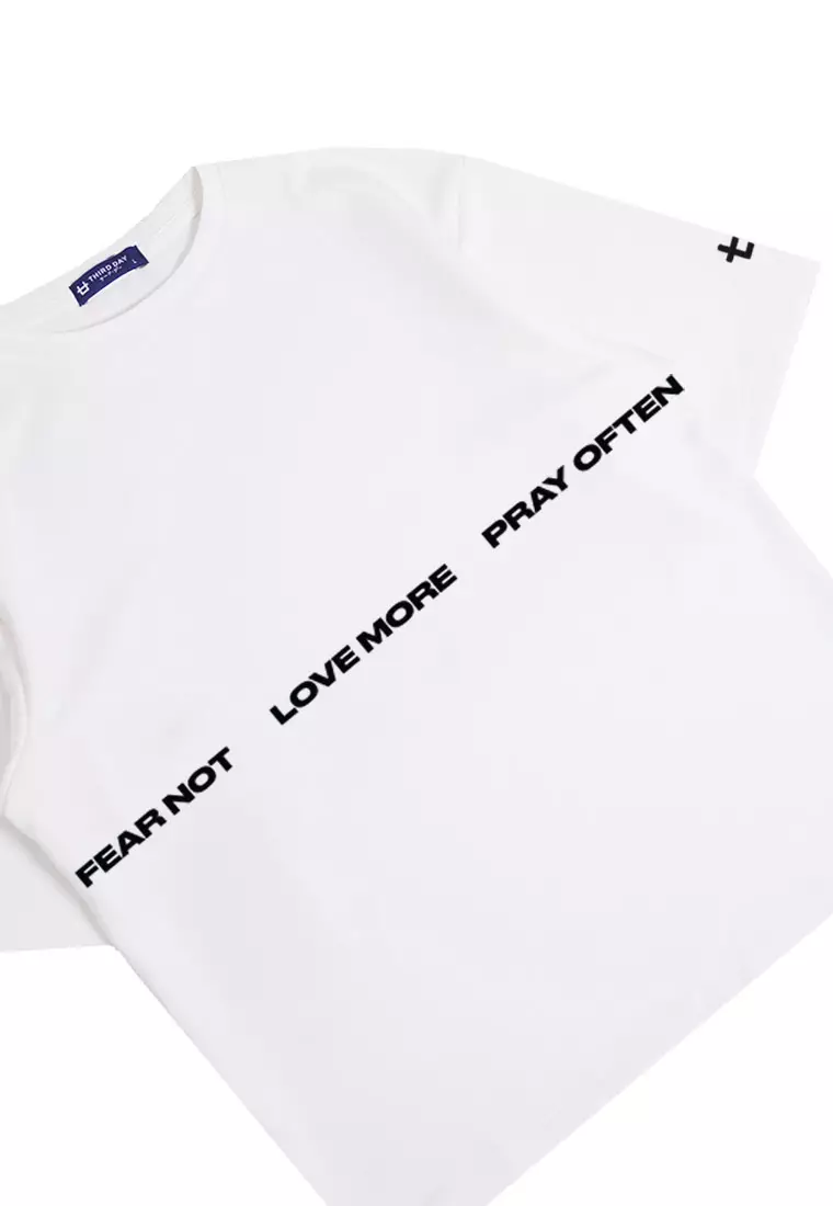 MTP64 kaos rohani oversize scuba bahan tebal fear not pray often putih