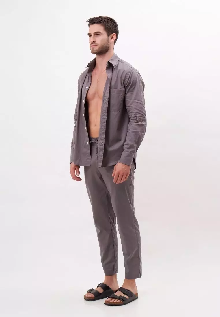 Palma Kemeja Panjang Pria Katun Organik Abu | Organic Cotton Long Sleeves Shirt Men Grey