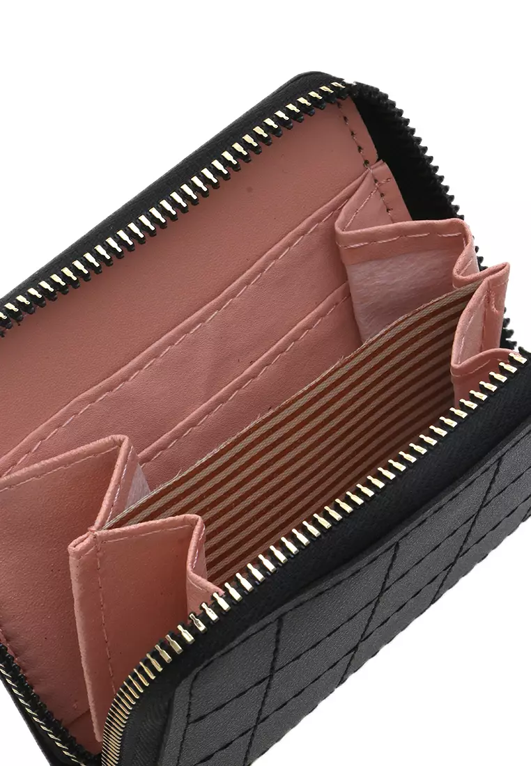 Dompet Zip Motif Kotak-Kotak Design Casual Small Wallet Premium Quality - Hitam