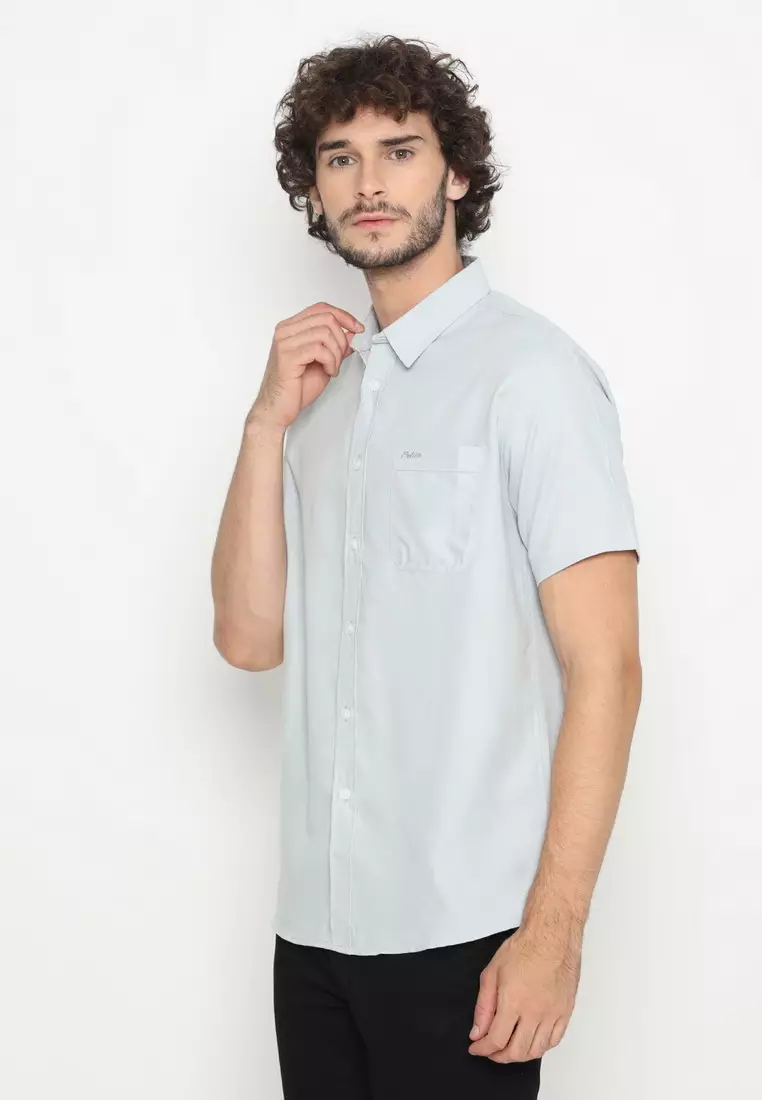 POLICE Kemeja Polos Basic Cotton Soft Grey Regular Fit Pria
