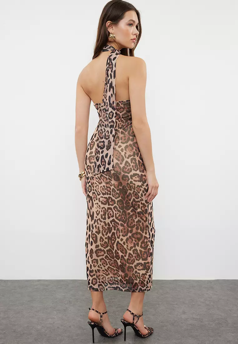 Leopard Print Halter Neck Dress