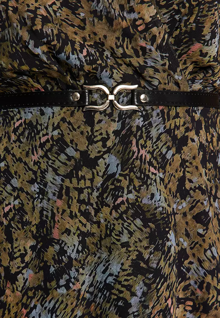 Patterned Chiffon Midi Dress