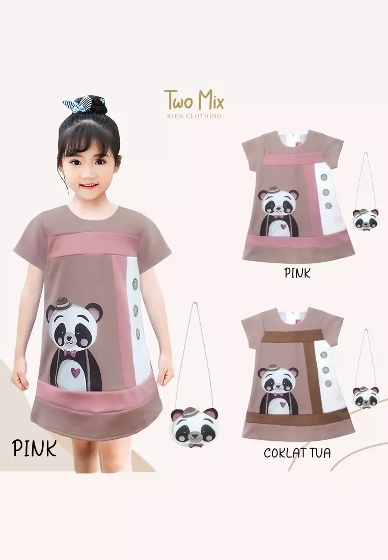 Two Mix - Dress Anak Perempuan Lucu - Baju Anak Perempuan Bonus Tas Lucu 1-8 Tahun 4296