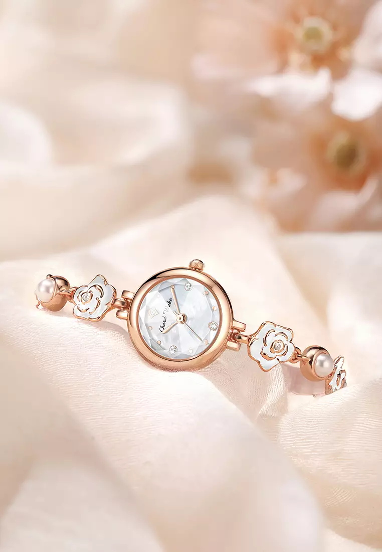 Jam Tangan Wanita Original Anti Air Tali Gelang Bunga-Bunga Korea Fashionn Jam Tangan Cewek white