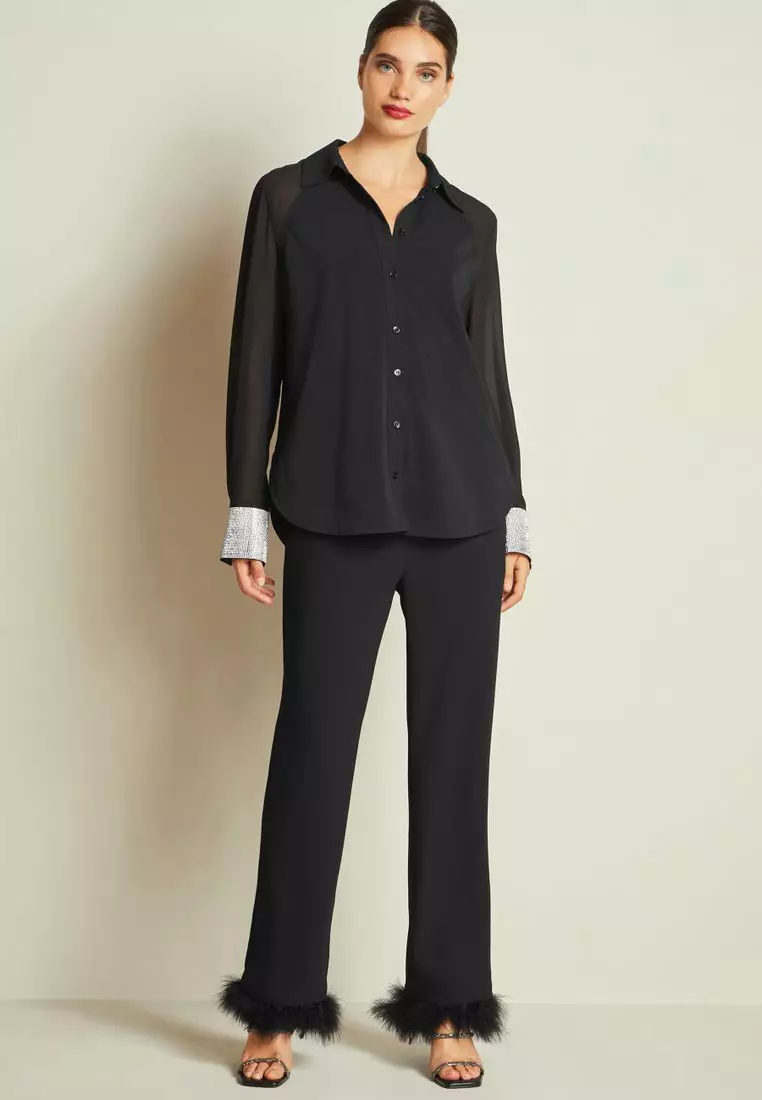 綴飾袖口裝飾鈕釦襯衫