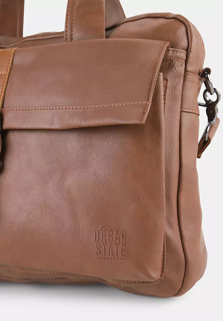 Distressed Leather Executive Brief Messenger Bag