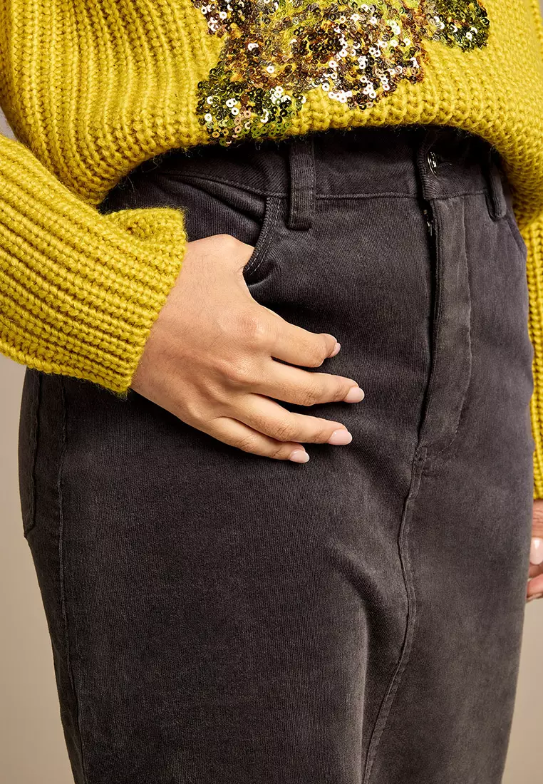 Danica Charcoal Cord Midi Skirt