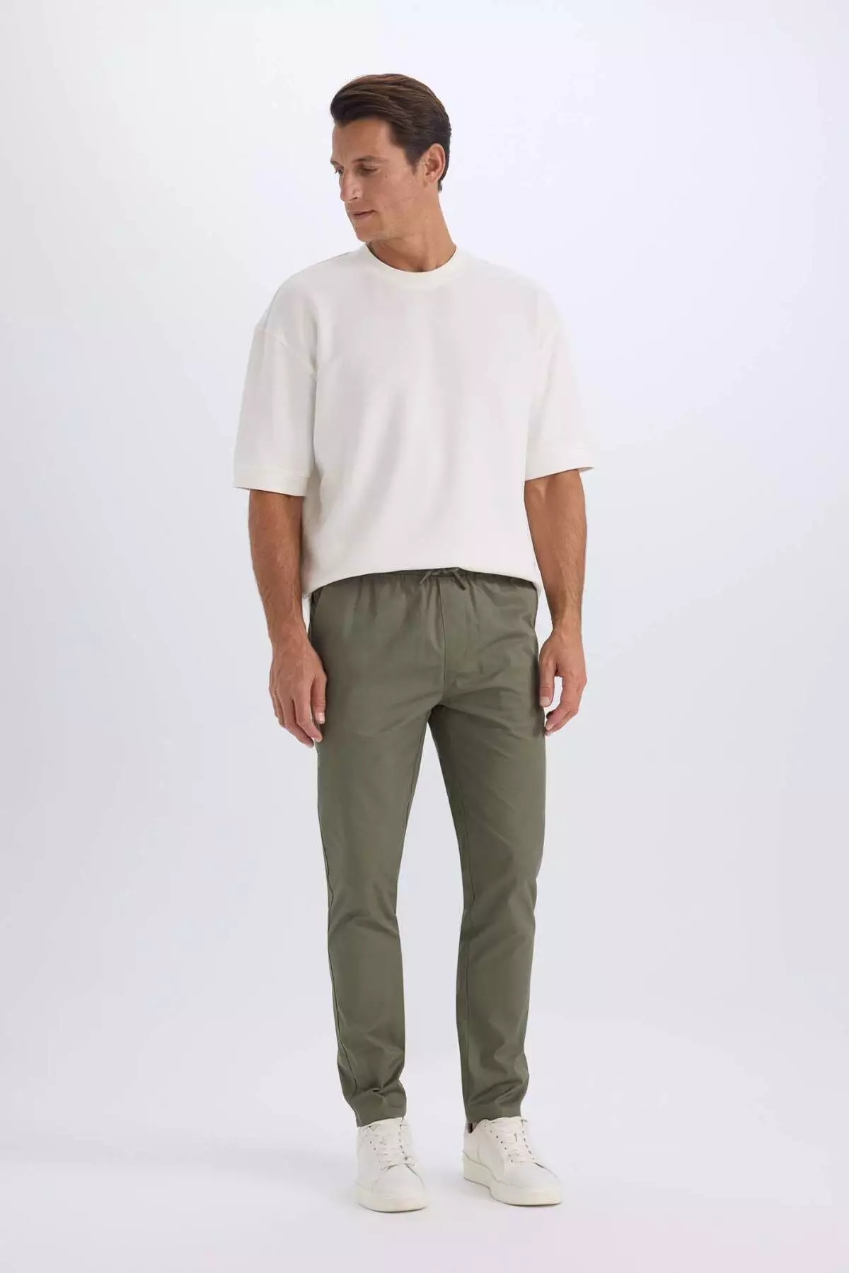 100% Cotton Summer Jogger Chino Pants with Lace-Up Waist and Pockets Straight Leg Z9933Az25Sp