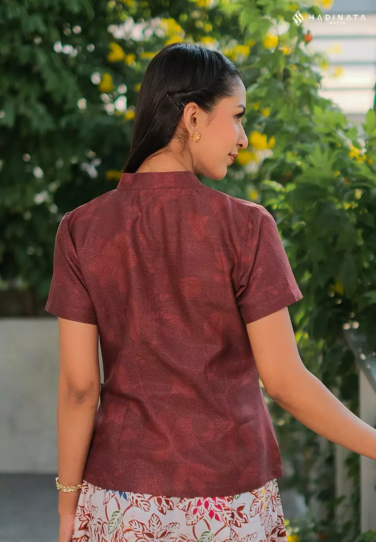 Hadinata Batik Wanita Premium Kebaya Dobby Lengan Pendek Lir Sasmita Maroon