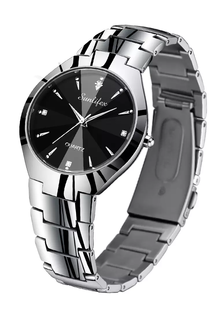 Jam Tangan Pria 9090 Kuarsa Klasik Bisnis Pria Tali Stainless Steel Jam Tangan Cowok Original silverblack