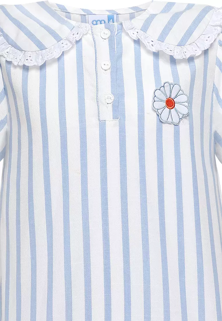 Qna Girl Parwana Dress Midi Anak Biru Motif Salur