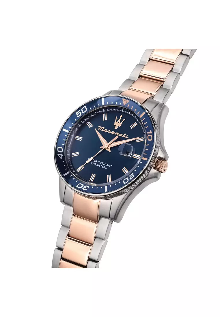【2 Years Warranty】Maserati Sfida 44mm Silver Rose Gold Stainless Steel Men's Quartz Watch R8853140003 With Luminous Dial Hands