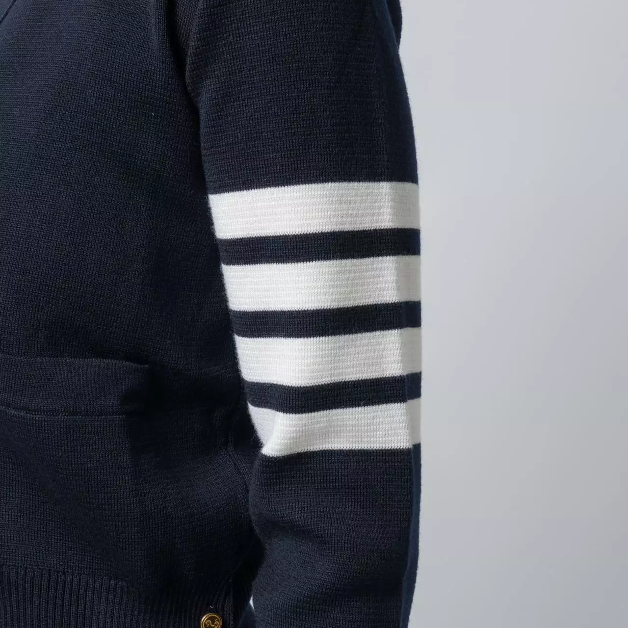 4-Bar Wool V-Neck Cardigan Navy