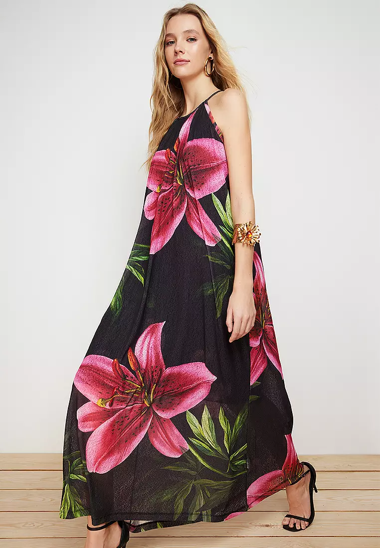 Maxi Length Halter Neck Knitted Flexible Maxi Dress