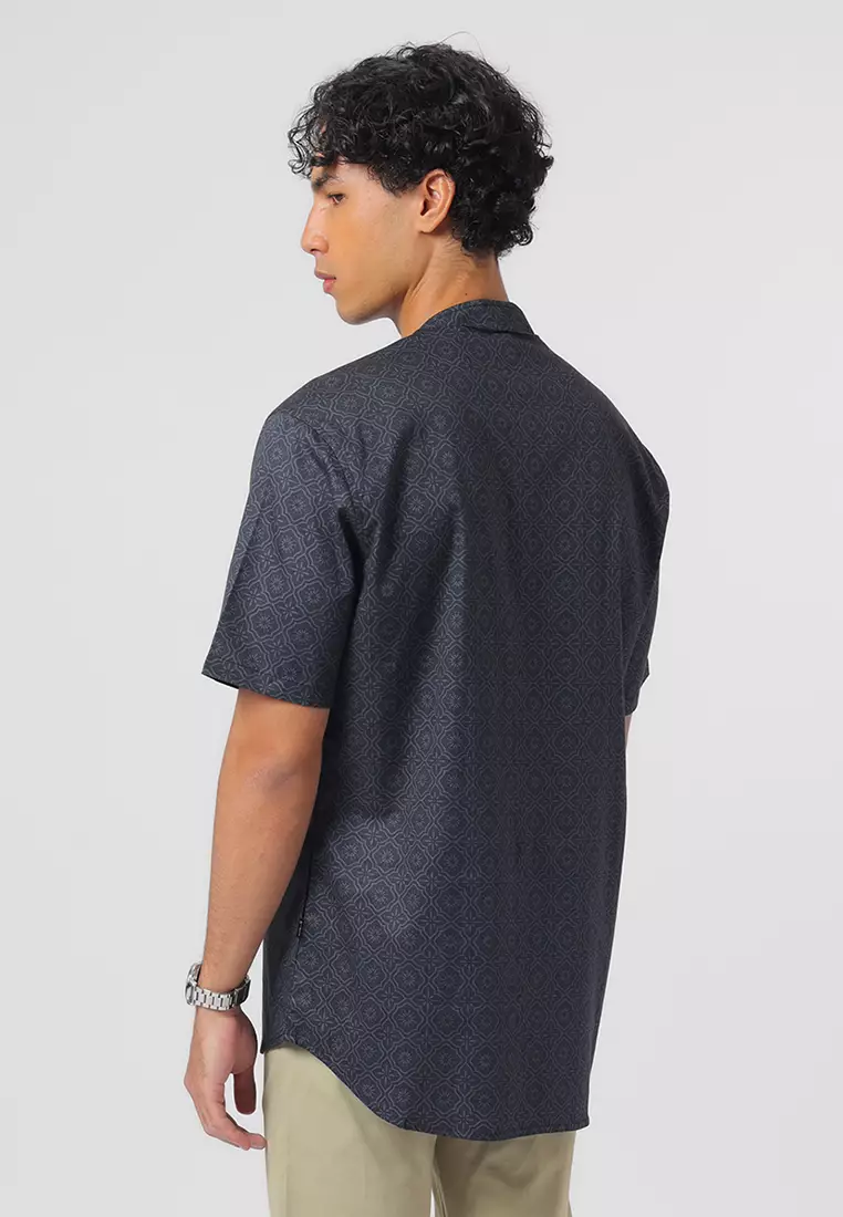 Kemeja Koko Pria Lengan Pendek UTSMAN BLACK Baju Muslim Pria