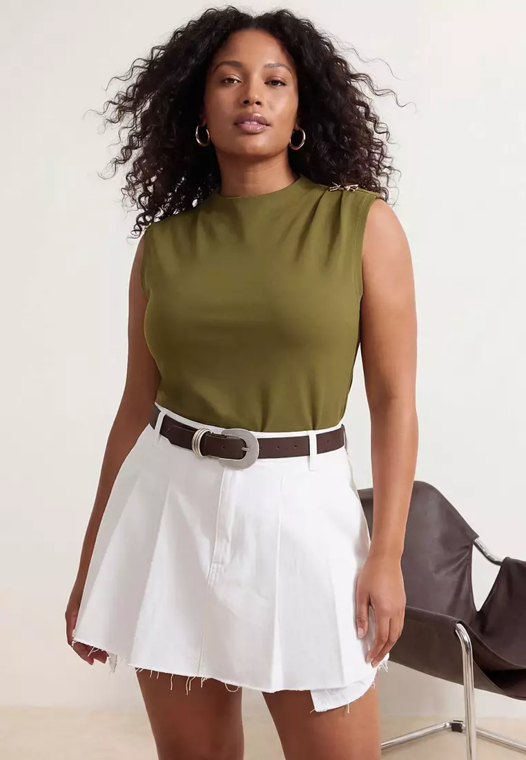 Oil Green Accessory Detailed Draped Flexible Knitted Plus Size Blouse Tbbss26Af00074