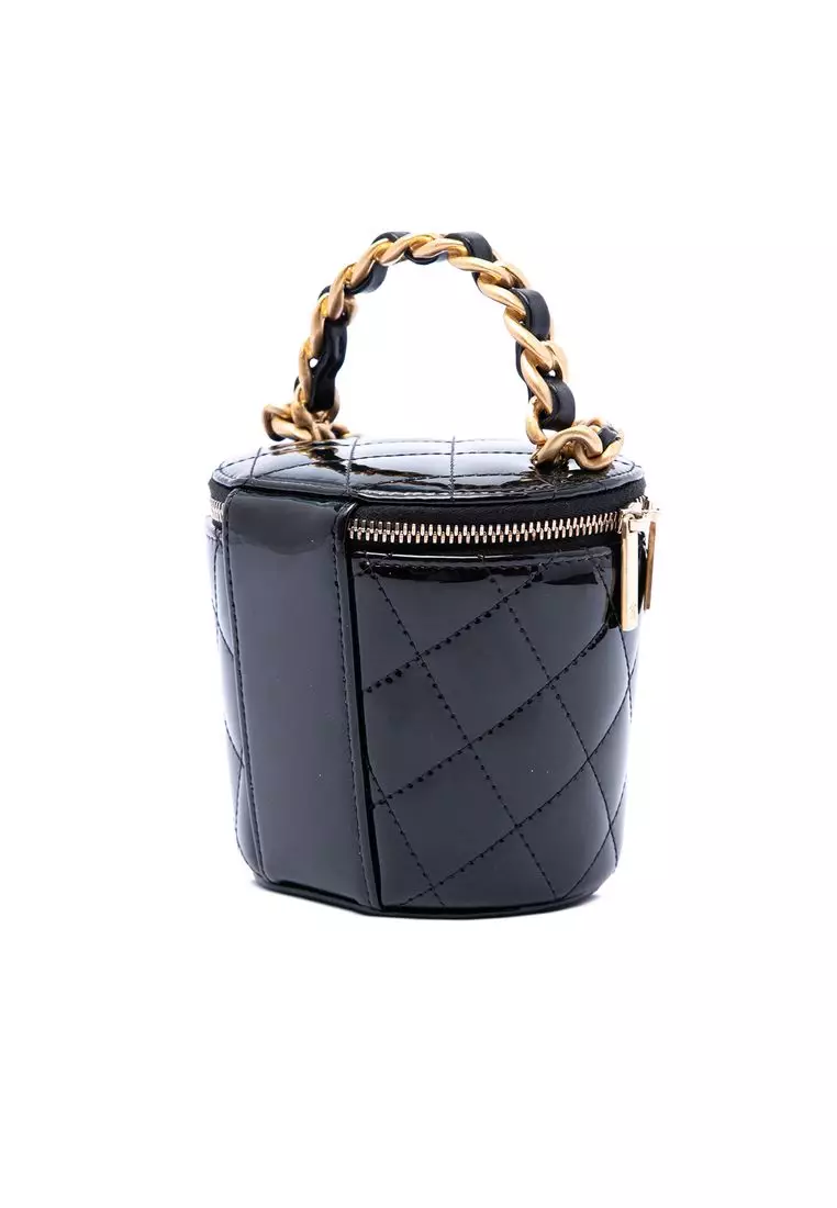 Pre-Loved Chanel Quilted Patent Afternoon Tea Top Handle Vanity Case With Chain