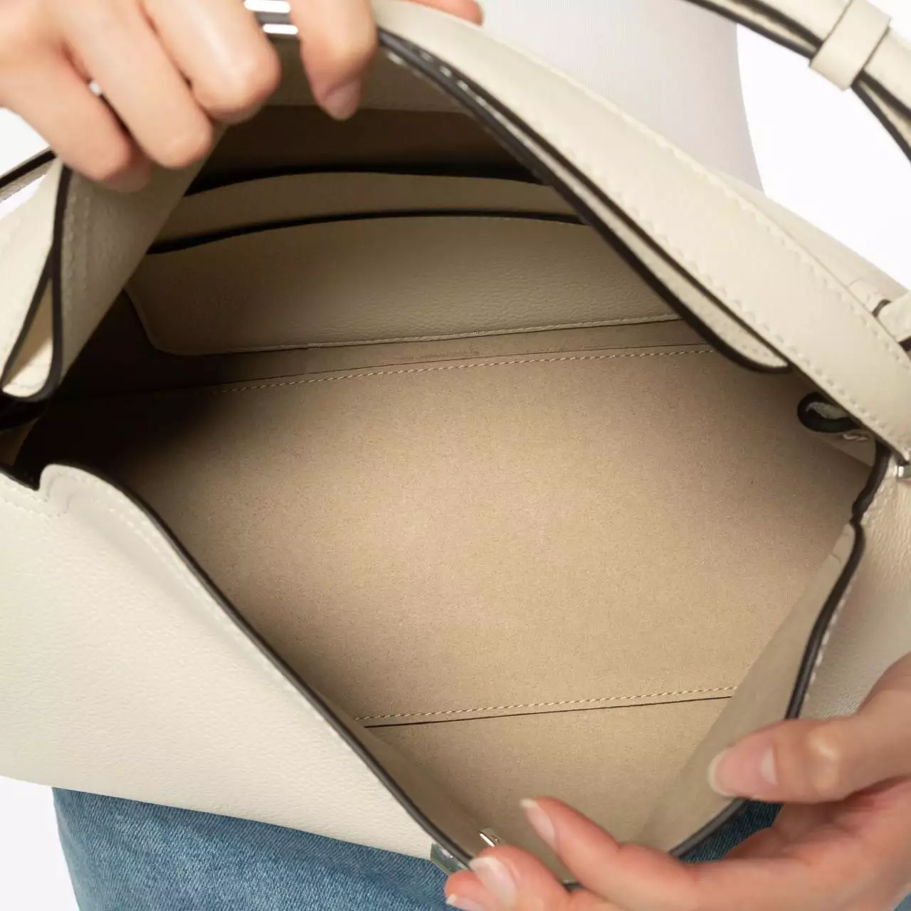 T-Lock Grained Leather Top Handle Bag White Milk