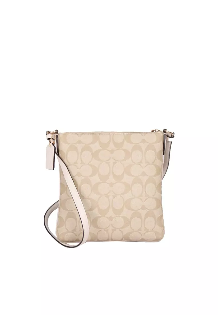 Coach Mini Rowan File Bag CF340 With Signature Canvas In Light Khaki Chalk