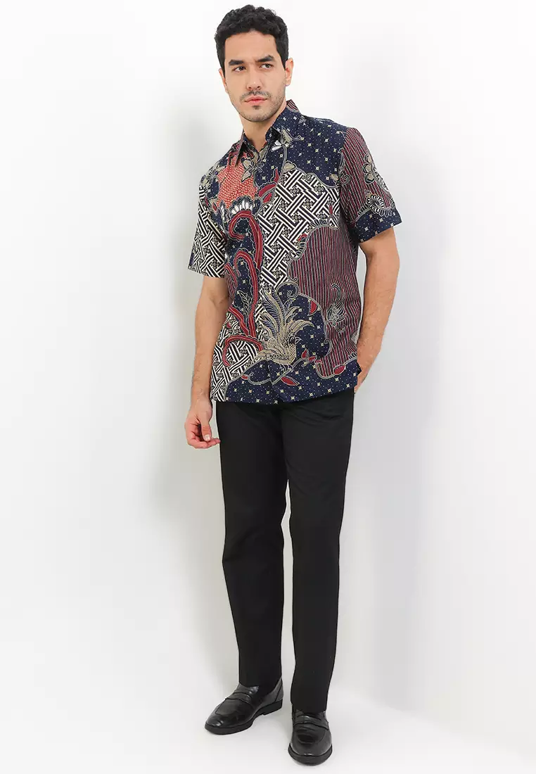 Hem Kemeja Lengan Pendek Reguler Fit Erland Katun Premium Navy