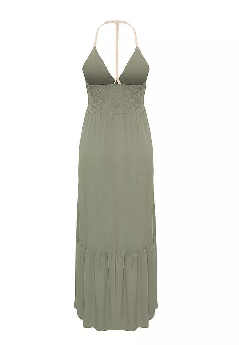 Khaki Maxi Woven Beach Dress Tbess25El00109
