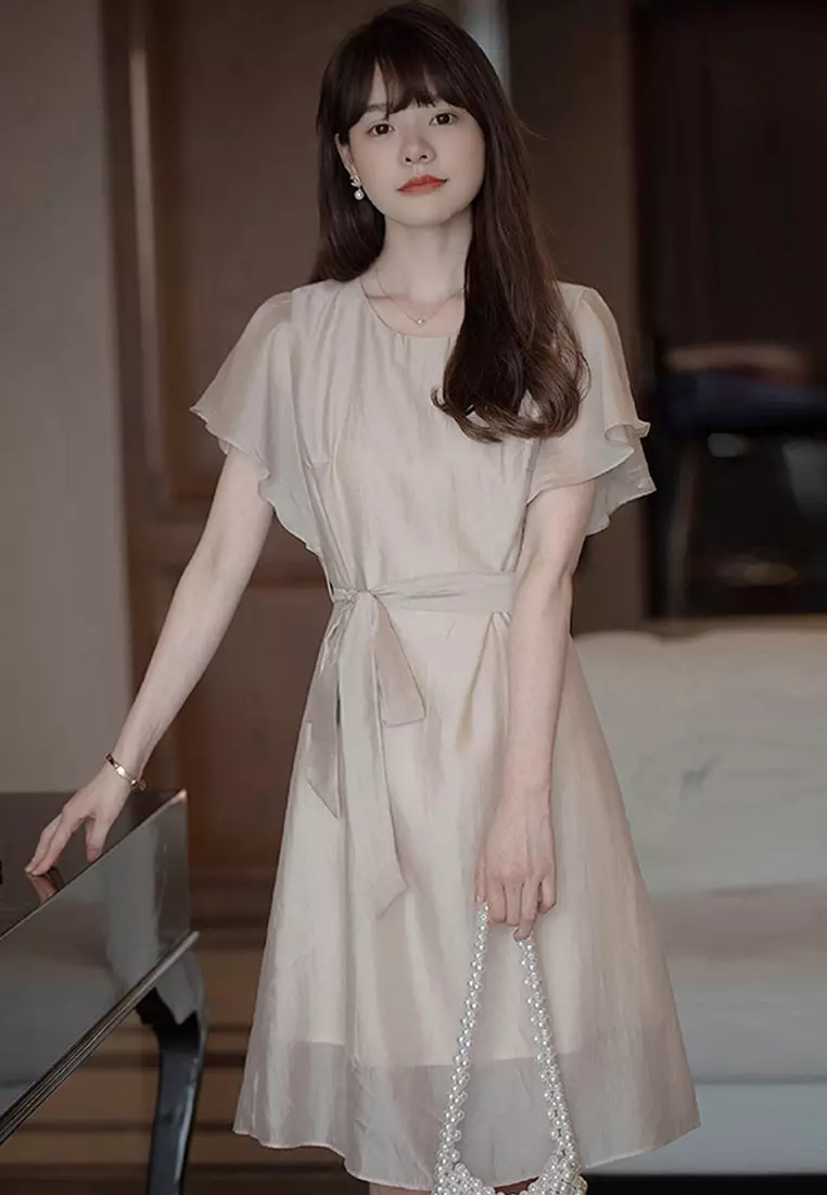 2025 S/S Fairy Style Age reducing solid color ruffle waist One-Piece Dress A23021514