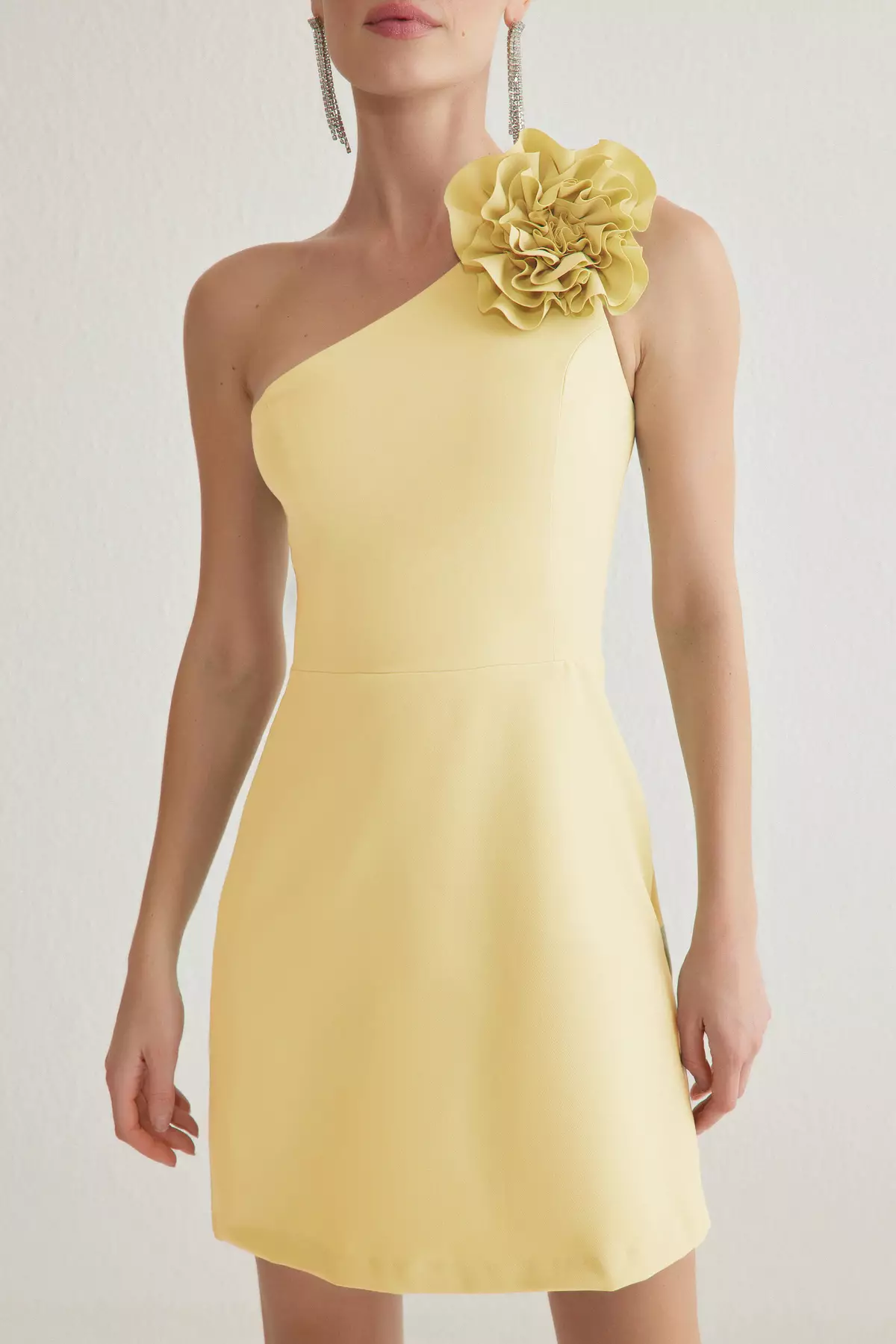 Yellow A-Line Detachable Accessory Detailed Woven Elegant Evening Prom Dress