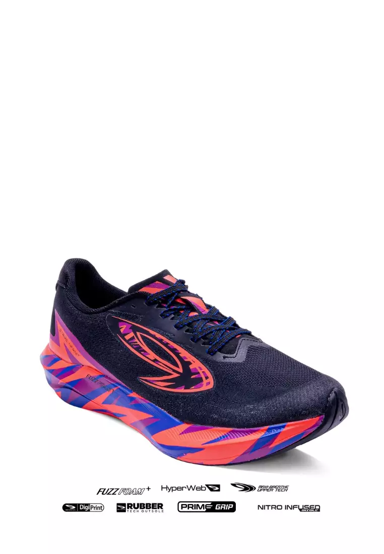 910 Nineten Haze Strike Knit Sepatu Lari - Hitam/Merah/Ungu