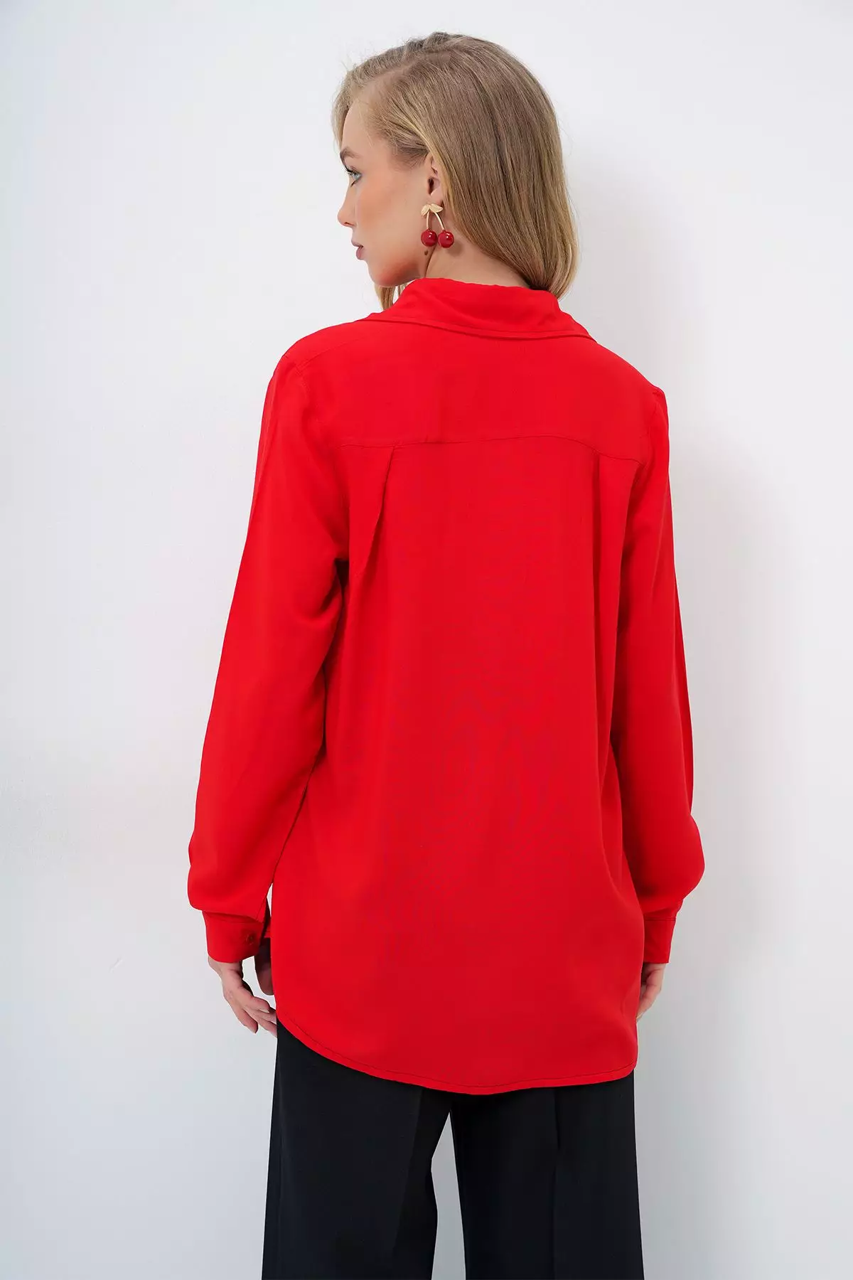 Women's Red Basic Viscon Woven Shirt Alc-X5442