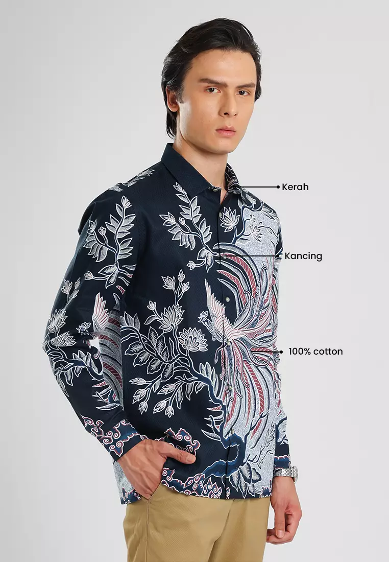 MANZONE - Kemeja Batik Lengan Panjang Pria Astagina Modern Fit - Navy Warna Navy