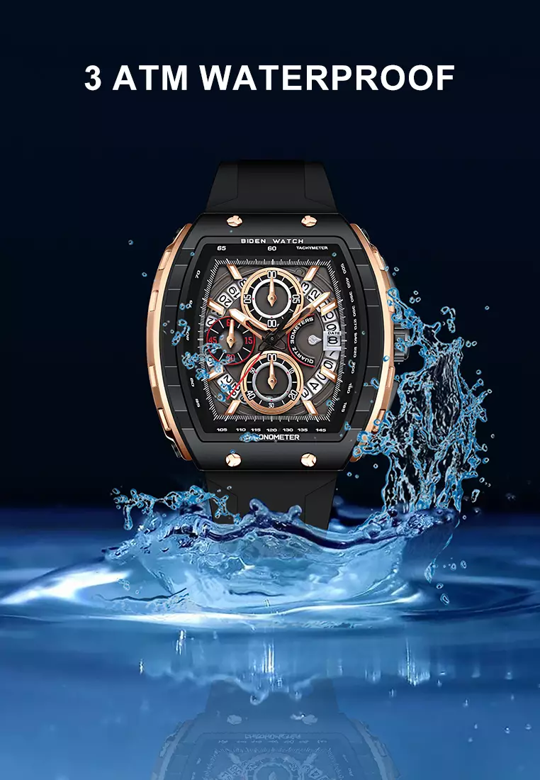 Jam Tangan Pria Olahraga Kalendar Bercahaya Anti Air Tali Silikon Jam Tangan Cowok Original rose black