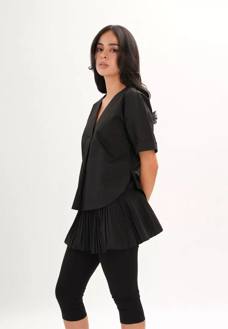 Archetype Refined Crow Short Sleeve Top W/ Pleated Sash