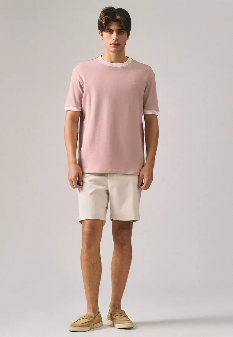 Regular Fit T-Shirt With Multiple Contrast Tipping Detail In Textured Knit