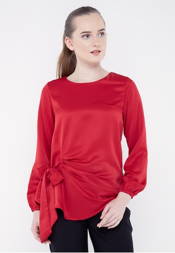 The B Club red Long Sleeve Blouse With Ribbon FF79AAA6CFC2F9GS_1