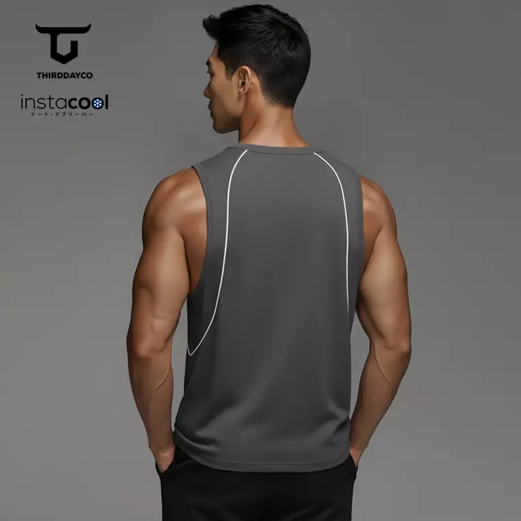 THIRDDAY Kaos Singlet Gym Pria Lekbong curvelines AirStretch - abu MTY36