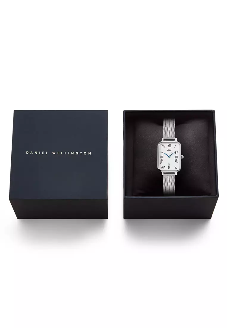 Quadro Roman Numerals Date Sterling White Silver Women Watch stainless steel watch DW Official Authentic Original