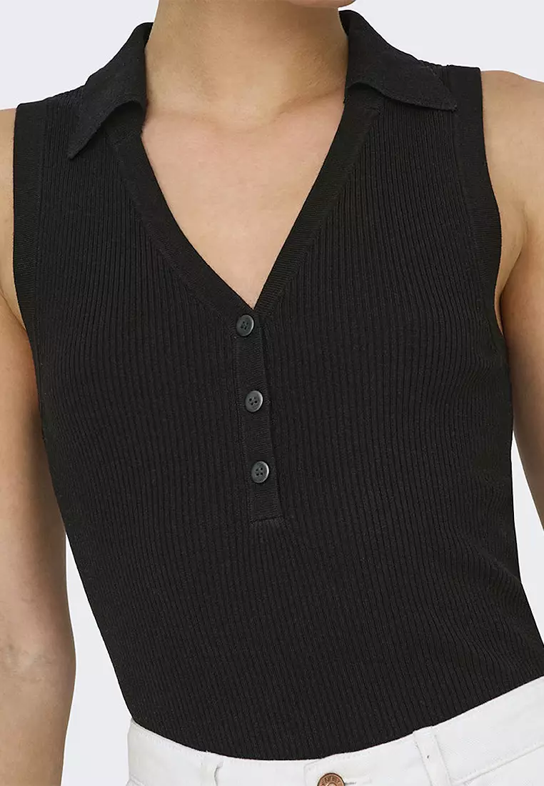 Sleeveless Knit Collar Top