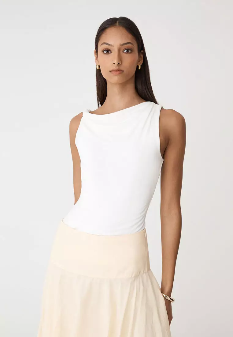 Cici Bamboo Twist Shoulder Top