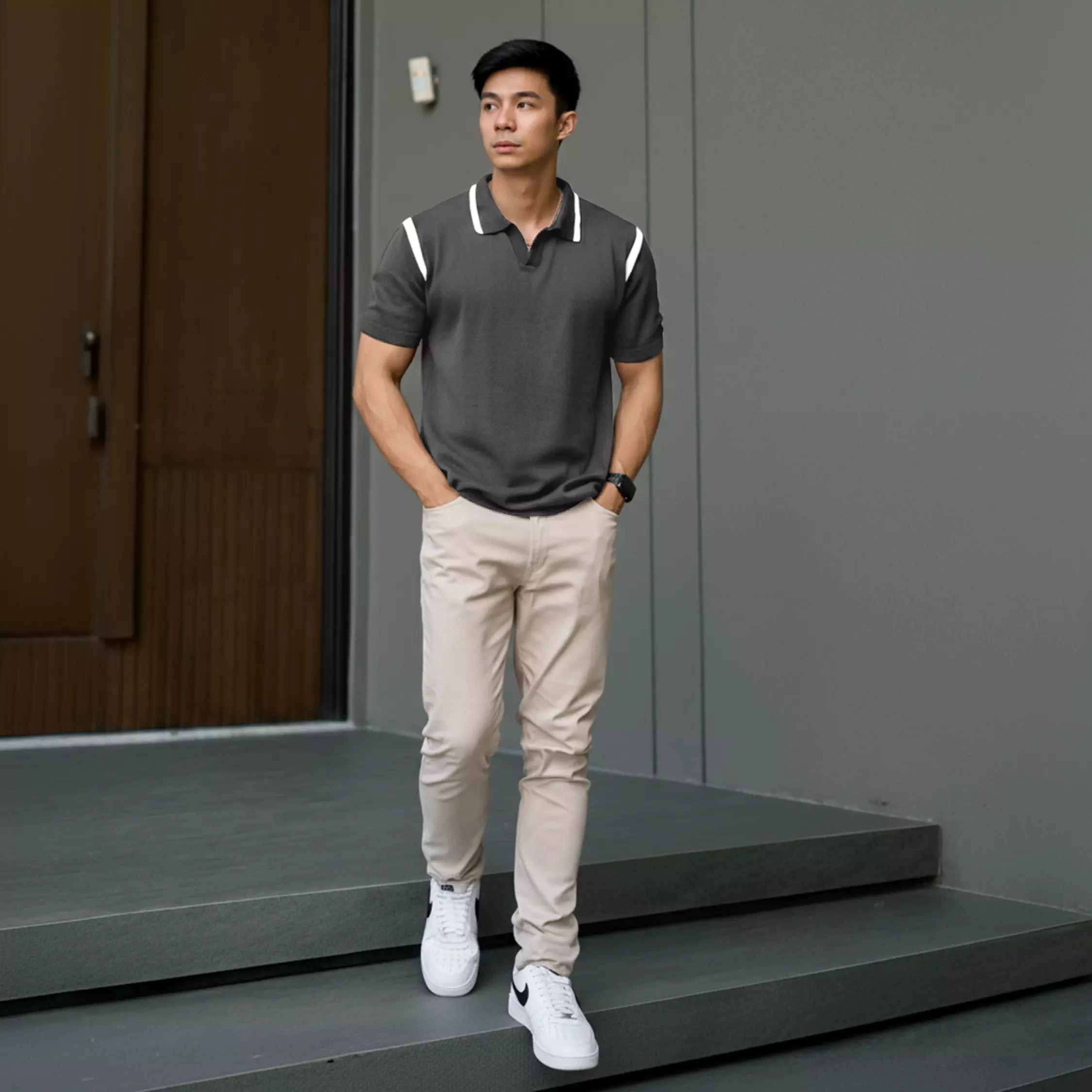 Kale BERLIN Dark Grey / Polo Shirt Pria / Atasan Kaos Polo Rajut Pria / Kaos Pria / Baju Kaos Pria