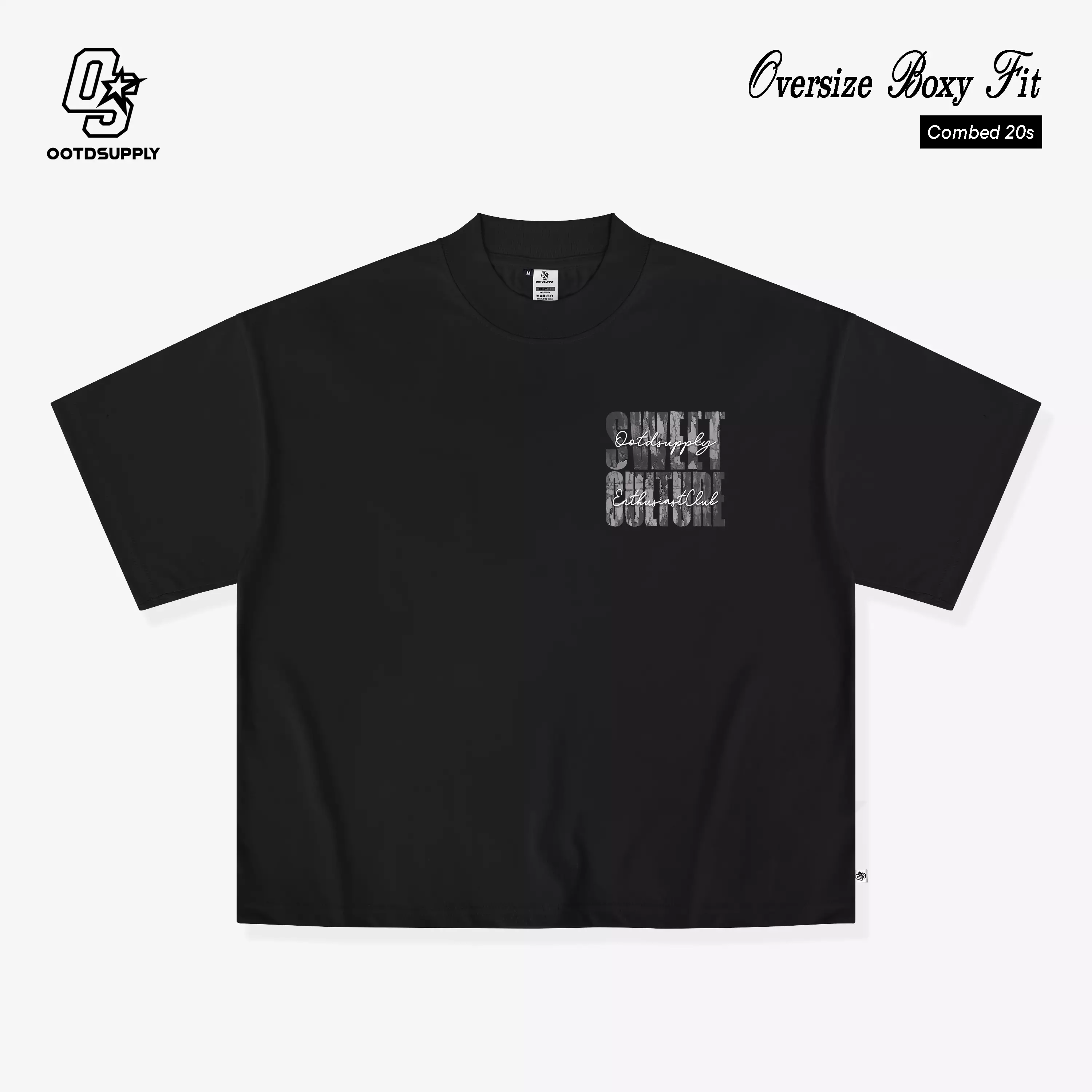 OOTDSUPPLY Boxy Fit Oversize Sweet Culture Black & White l Tshirt Boxyfit l Kaos Boxy OVZBX035